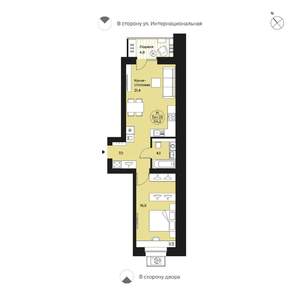 1-к квартира, вторичка, 54м2, 7/9 этаж