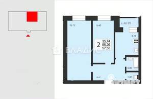 2-к квартира, вторичка, 58м2, 2/4 этаж