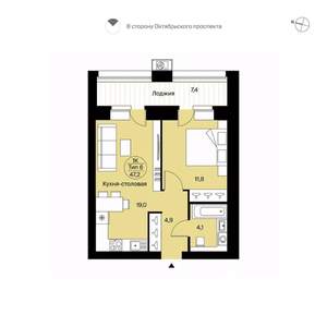 1-к квартира, вторичка, 47м2, 3/14 этаж