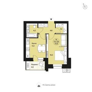 1-к квартира, вторичка, 44м2, 8/9 этаж