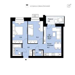 2-к квартира, вторичка, 62м2, 3/9 этаж