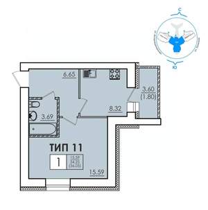 1-к квартира, вторичка, 36м2, 6/11 этаж