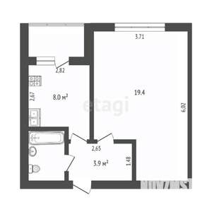 1-к квартира, вторичка, 35м2, 4/5 этаж