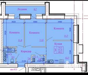 3-к квартира, вторичка, 68м2, 6/14 этаж