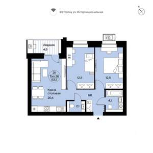 2-к квартира, вторичка, 63м2, 8/9 этаж