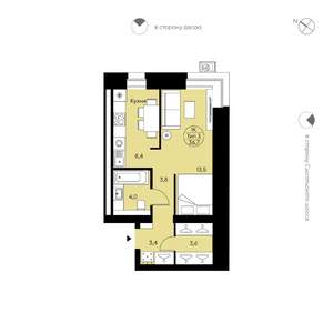 1-к квартира, вторичка, 37м2, 3/12 этаж