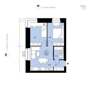 2-к квартира, вторичка, 51м2, 2/12 этаж
