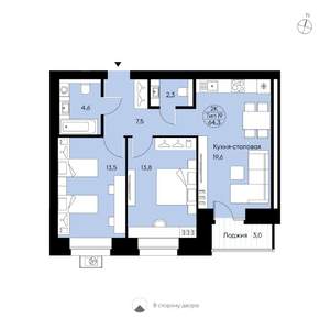 2-к квартира, вторичка, 64м2, 4/15 этаж