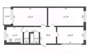 3-к квартира, вторичка, 61м2, 4/5 этаж