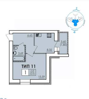 1-к квартира, вторичка, 36м2, 1/11 этаж