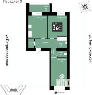 3-к квартира, строящийся дом, 63м2, 5/11 этаж
