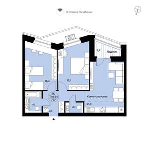 2-к квартира, вторичка, 72м2, 2/14 этаж