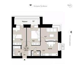3-к квартира, вторичка, 68м2, 2/14 этаж