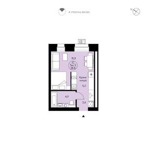 Студия квартира, вторичка, 29м2, 6/12 этаж