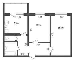 2-к квартира, вторичка, 55м2, 8/9 этаж