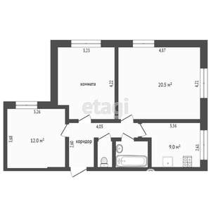 3-к квартира, вторичка, 65м2, 2/3 этаж