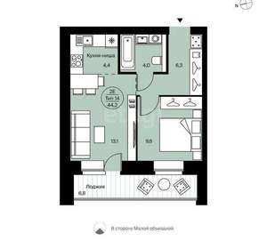 2-к квартира, вторичка, 44м2, 14/14 этаж