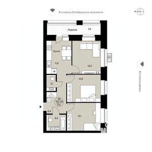 3-к квартира, вторичка, 73м2, 14/14 этаж