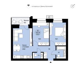 2-к квартира, вторичка, 65м2, 2/9 этаж
