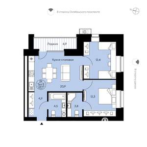 2-к квартира, вторичка, 64м2, 4/15 этаж